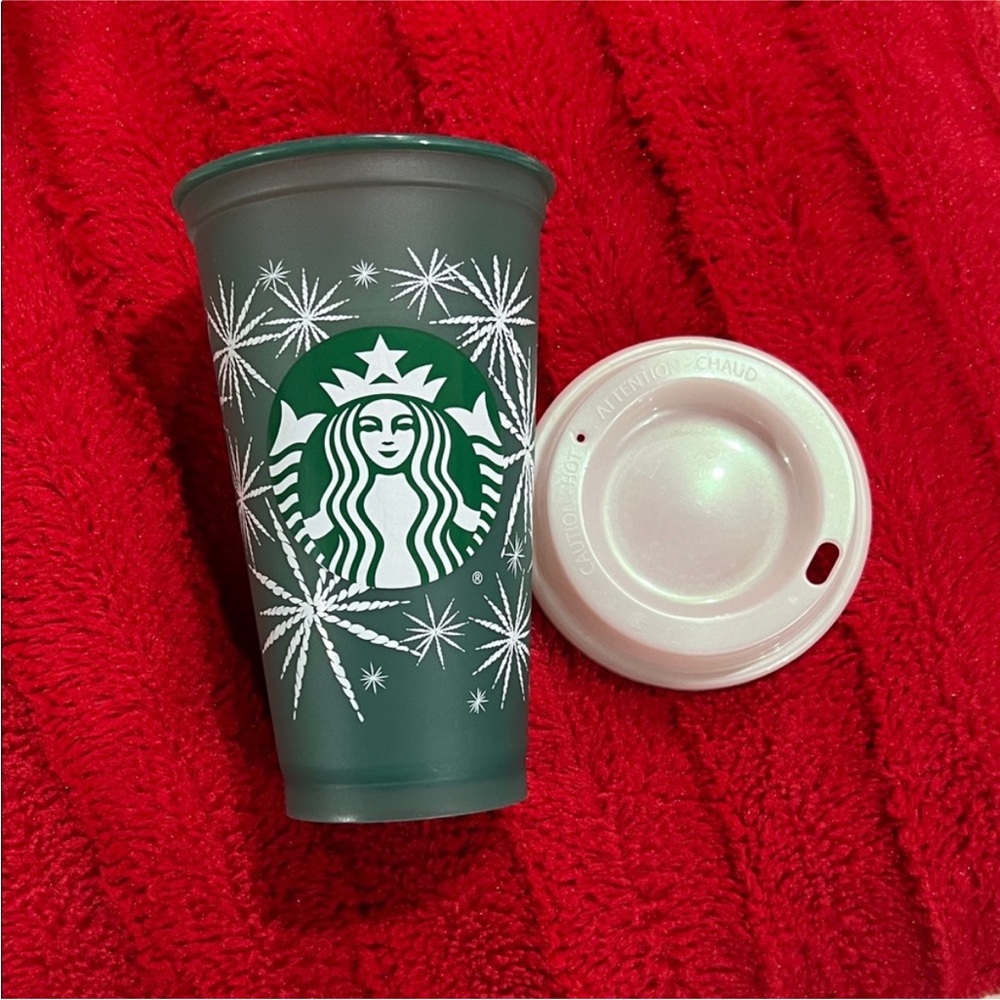 Starbucks Holiday Frost Green Color Changing Hot Coffee Cup White Emblem 16fl oz